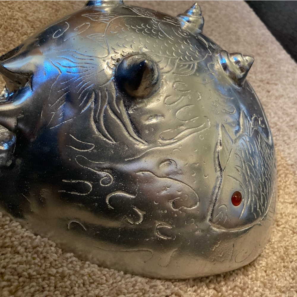 Arthur Court - Vintage 1977 Rare Four Koi Fish Conch Bowl with Carnelian Eyes - Picture 4 of 7